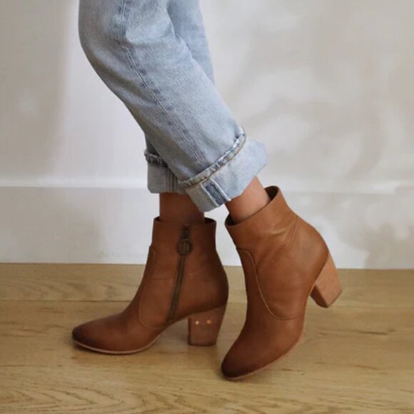 NEW BEEK Made In Mexico Leather Catbird Booties in Cognac for women 825 13m8 - Picture 1 of 8